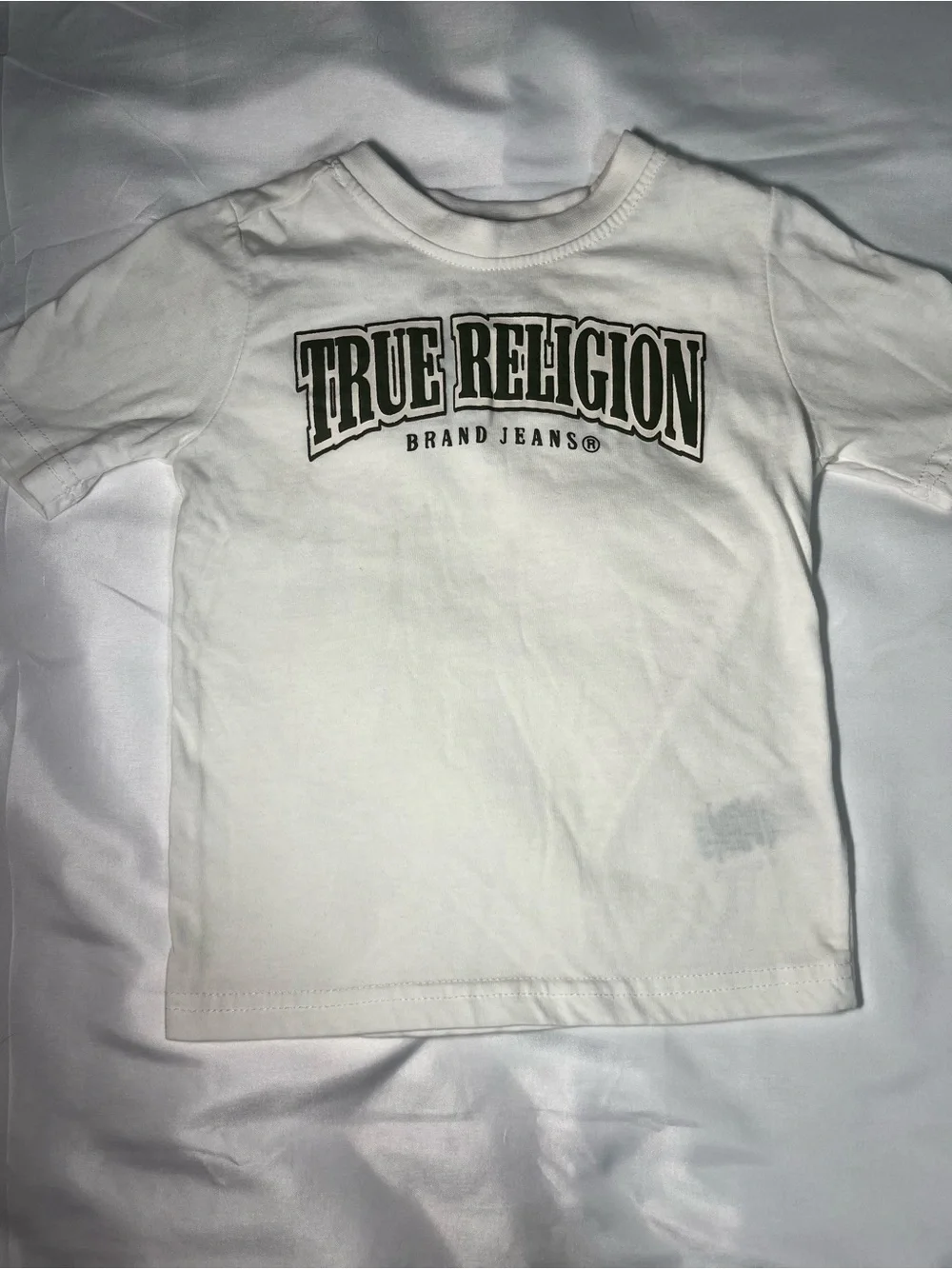 True Religion Jeans Logo T-Shirt Size 2T White Black Short Sleeve Graphic‎ Tee
